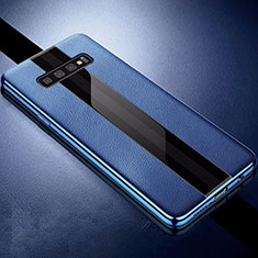 Coque Silicone Gel Motif Cuir Housse Etui A01 pour Samsung Galaxy S10 5G Bleu