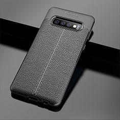 Coque Silicone Gel Motif Cuir Housse Etui A02 pour Samsung Galaxy S10 Noir