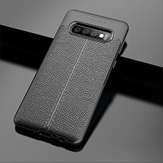 Coque Silicone Gel Motif Cuir Housse Etui A02 pour Samsung Galaxy S10 Plus Noir