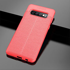 Coque Silicone Gel Motif Cuir Housse Etui A02 pour Samsung Galaxy S10 Plus Rouge