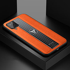 Coque Silicone Gel Motif Cuir Housse Etui avec Magnetique FL1 pour Samsung Galaxy F12 Orange