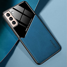 Coque Silicone Gel Motif Cuir Housse Etui avec Magnetique M01 pour Samsung Galaxy S22 5G Bleu