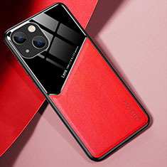 Coque Silicone Gel Motif Cuir Housse Etui avec Magnetique pour Apple iPhone 15 Rouge