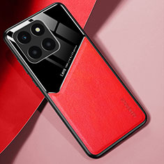 Coque Silicone Gel Motif Cuir Housse Etui avec Magnetique pour Huawei Honor X6a Rouge