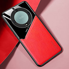 Coque Silicone Gel Motif Cuir Housse Etui avec Magnetique pour Huawei Honor X9a 5G Rouge