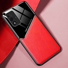 Coque Silicone Gel Motif Cuir Housse Etui avec Magnetique pour Oppo A93s 5G Rouge