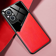 Coque Silicone Gel Motif Cuir Housse Etui avec Magnetique pour Oppo A96 5G Rouge