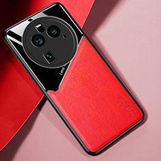 Coque Silicone Gel Motif Cuir Housse Etui avec Magnetique pour Oppo Find X6 5G Rouge