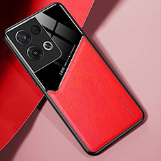 Coque Silicone Gel Motif Cuir Housse Etui avec Magnetique pour Oppo Reno8 Pro 5G Rouge