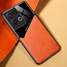 Coque Silicone Gel Motif Cuir Housse Etui avec Magnetique pour Oppo Reno9 Pro+ Plus 5G Orange