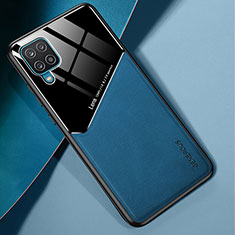 Coque Silicone Gel Motif Cuir Housse Etui avec Magnetique pour Samsung Galaxy A12 5G Bleu