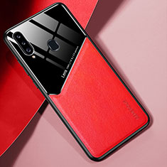 Coque Silicone Gel Motif Cuir Housse Etui avec Magnetique pour Samsung Galaxy A20s Rouge