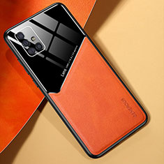 Coque Silicone Gel Motif Cuir Housse Etui avec Magnetique pour Samsung Galaxy A51 5G Orange