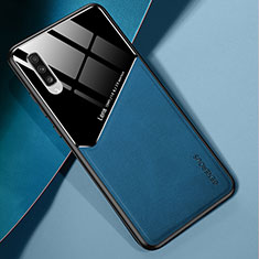 Coque Silicone Gel Motif Cuir Housse Etui avec Magnetique pour Samsung Galaxy A70S Bleu