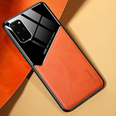 Coque Silicone Gel Motif Cuir Housse Etui avec Magnetique pour Samsung Galaxy S20 Plus Orange