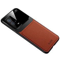 Coque Silicone Gel Motif Cuir Housse Etui avec Magnetique pour Vivo iQOO 8 5G Marron