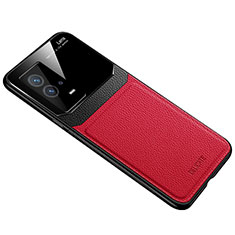 Coque Silicone Gel Motif Cuir Housse Etui avec Magnetique pour Vivo iQOO 8 5G Rouge