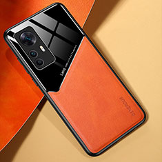 Coque Silicone Gel Motif Cuir Housse Etui avec Magnetique pour Xiaomi Mi 12T 5G Orange