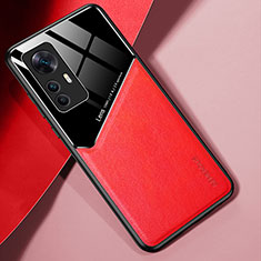 Coque Silicone Gel Motif Cuir Housse Etui avec Magnetique pour Xiaomi Mi 12T 5G Rouge