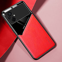 Coque Silicone Gel Motif Cuir Housse Etui avec Magnetique pour Xiaomi Poco M5 4G Rouge