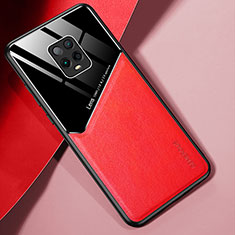 Coque Silicone Gel Motif Cuir Housse Etui avec Magnetique pour Xiaomi Redmi 10X Pro 5G Rouge