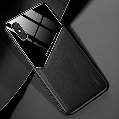 Coque Silicone Gel Motif Cuir Housse Etui avec Magnetique pour Xiaomi Redmi 9A Noir