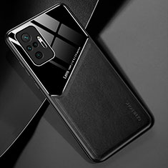 Coque Silicone Gel Motif Cuir Housse Etui avec Magnetique pour Xiaomi Redmi Note 10 Pro 4G Noir