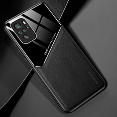 Coque Silicone Gel Motif Cuir Housse Etui avec Magnetique pour Xiaomi Redmi Note 11 SE India 4G Noir