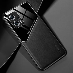 Coque Silicone Gel Motif Cuir Housse Etui avec Magnetique pour Xiaomi Redmi Note 11T Pro 5G Noir