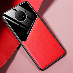 Coque Silicone Gel Motif Cuir Housse Etui avec Magnetique pour Xiaomi Redmi Note 9 5G Rouge