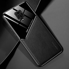 Coque Silicone Gel Motif Cuir Housse Etui avec Magnetique pour Xiaomi Redmi Note 9S Noir