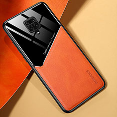 Coque Silicone Gel Motif Cuir Housse Etui avec Magnetique pour Xiaomi Redmi Note 9S Orange
