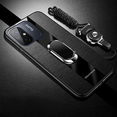 Coque Silicone Gel Motif Cuir Housse Etui avec Magnetique S01 pour Xiaomi Redmi 12C 4G Noir