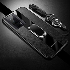 Coque Silicone Gel Motif Cuir Housse Etui avec Magnetique S01 pour Xiaomi Redmi K60 5G Noir