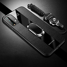 Coque Silicone Gel Motif Cuir Housse Etui avec Magnetique S01 pour Xiaomi Redmi Note 9 4G Noir