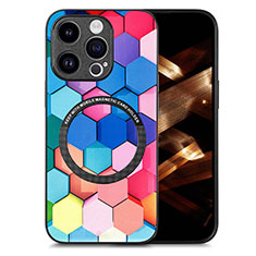 Coque Silicone Gel Motif Cuir Housse Etui avec Magnetique S01D pour Apple iPhone 15 Pro Max Colorful