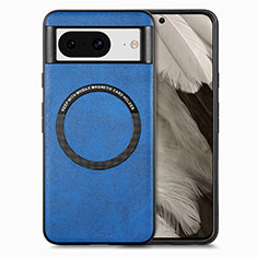 Coque Silicone Gel Motif Cuir Housse Etui avec Magnetique S01D pour Google Pixel 8 5G Bleu