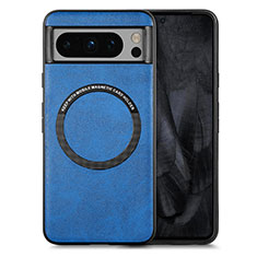 Coque Silicone Gel Motif Cuir Housse Etui avec Magnetique S01D pour Google Pixel 8 Pro 5G Bleu