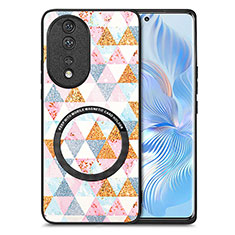 Coque Silicone Gel Motif Cuir Housse Etui avec Magnetique S01D pour Huawei Honor 80 5G Blanc