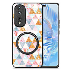 Coque Silicone Gel Motif Cuir Housse Etui avec Magnetique S01D pour Huawei Honor 80 Pro 5G Blanc