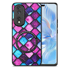 Coque Silicone Gel Motif Cuir Housse Etui avec Magnetique S01D pour Huawei Honor 80 Pro 5G Violet