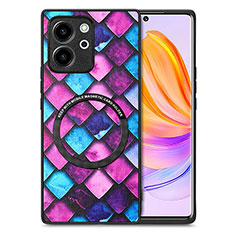 Coque Silicone Gel Motif Cuir Housse Etui avec Magnetique S01D pour Huawei Honor 80 SE 5G Violet