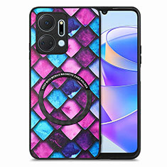 Coque Silicone Gel Motif Cuir Housse Etui avec Magnetique S01D pour Huawei Honor X7a Violet