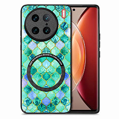 Coque Silicone Gel Motif Cuir Housse Etui avec Magnetique S01D pour Vivo X90 Pro 5G Vert