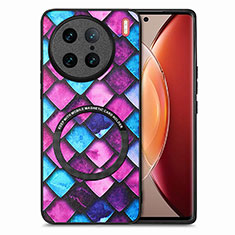 Coque Silicone Gel Motif Cuir Housse Etui avec Magnetique S01D pour Vivo X90 Pro 5G Violet