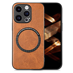 Coque Silicone Gel Motif Cuir Housse Etui avec Magnetique S02D pour Apple iPhone 13 Pro Max Marron