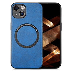 Coque Silicone Gel Motif Cuir Housse Etui avec Magnetique S02D pour Apple iPhone 14 Bleu