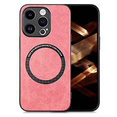 Coque Silicone Gel Motif Cuir Housse Etui avec Magnetique S02D pour Apple iPhone 15 Pro Rose