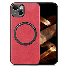 Coque Silicone Gel Motif Cuir Housse Etui avec Magnetique S02D pour Apple iPhone 15 Rouge