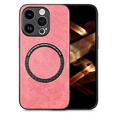 Coque Silicone Gel Motif Cuir Housse Etui avec Magnetique S02D pour Apple iPhone 16 Pro Max Rose